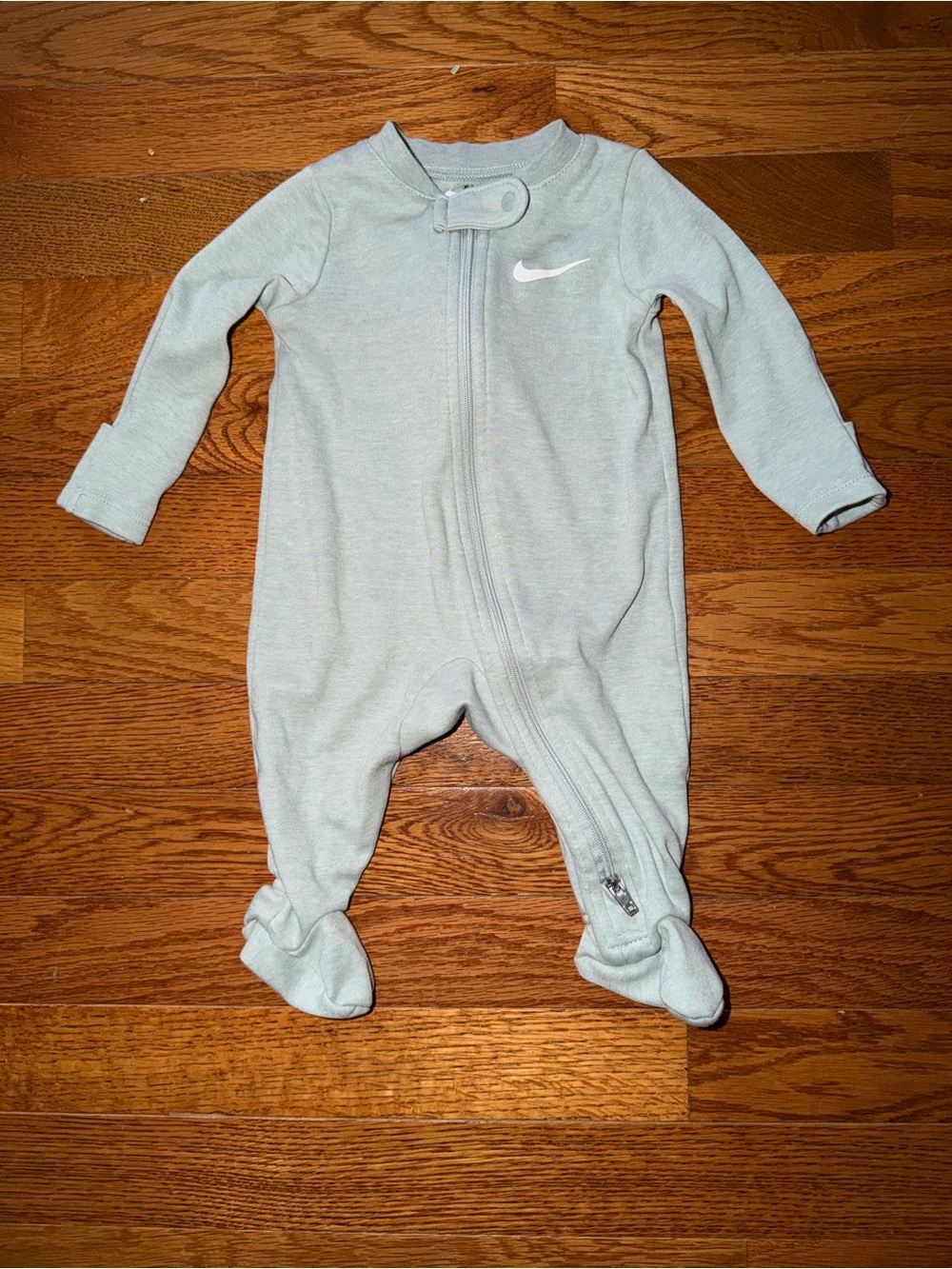 Nike Footed One-Piece in Sage Green with White Swoosh